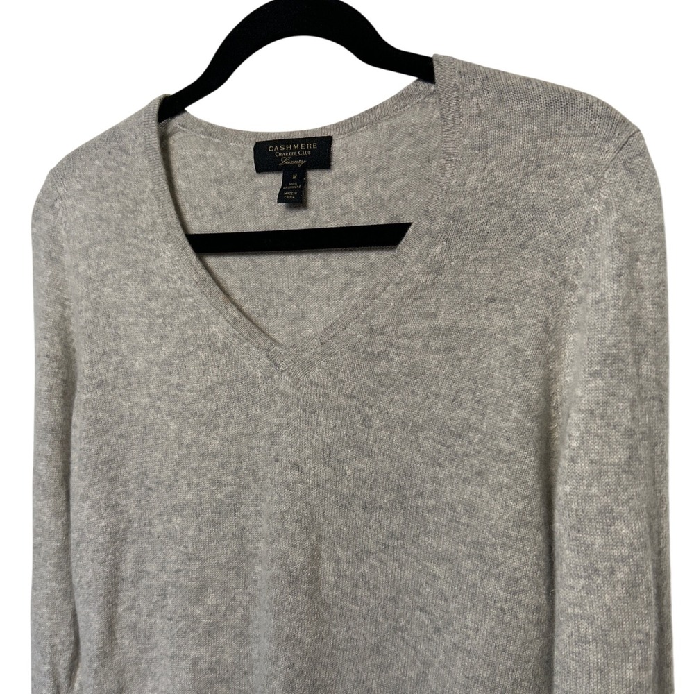 Charter‎ Club Luxury 100% Cashmere V-Neck Sweater Light Gray Women's Size Medium
